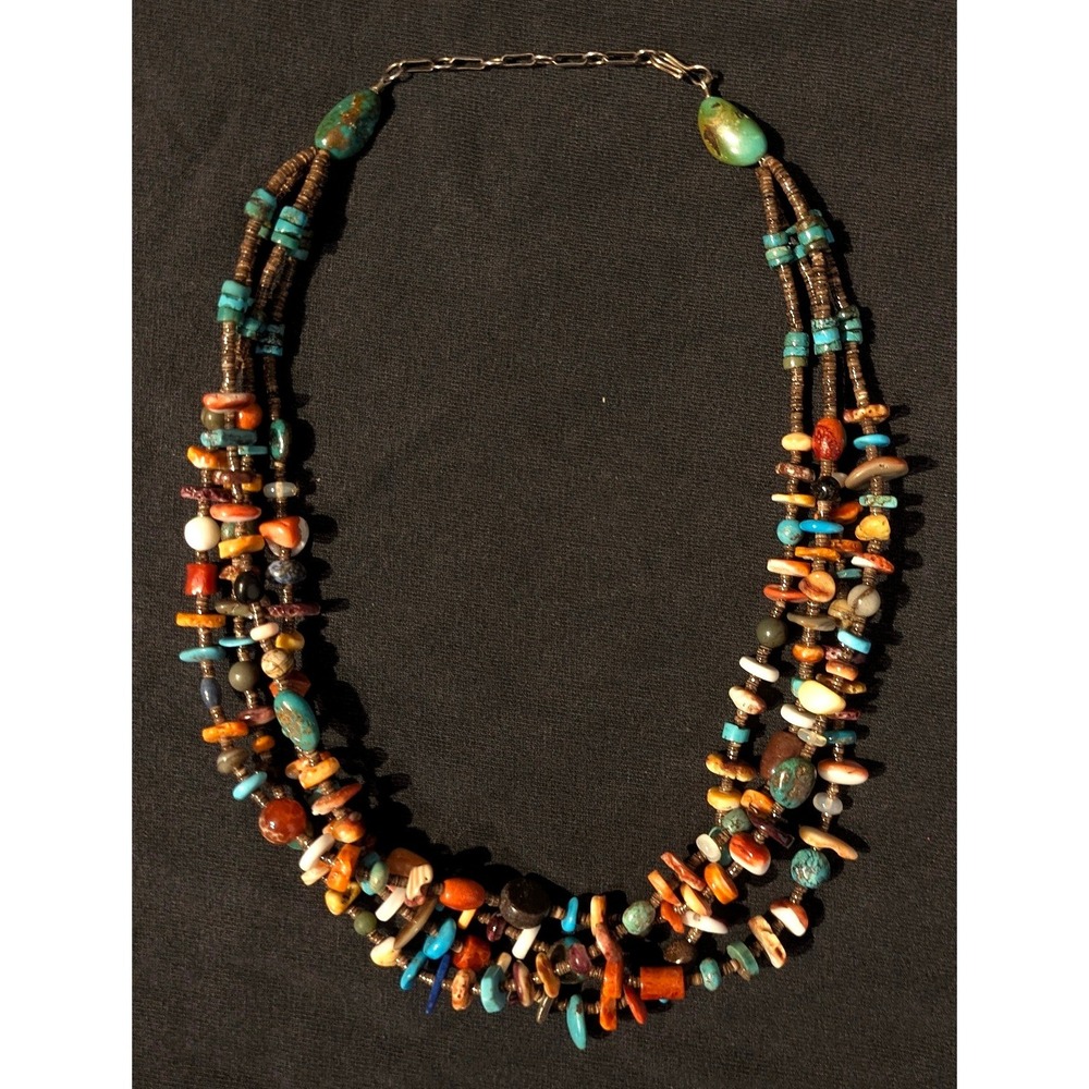 Sterling Silver Native American Santo Domingo Pueblo Gemstone Treasure Necklace